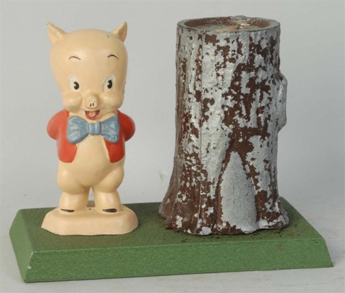 CAST IRON PORKY PIG STILL BANK.                   