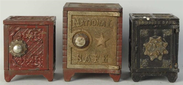 LOT OF 3: CAST IRON SAFE BANKS.                   