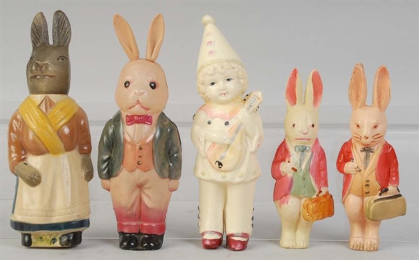 LOT OF 5: JAPANESE CELLULOID ANIMALS & PEOPLE.    