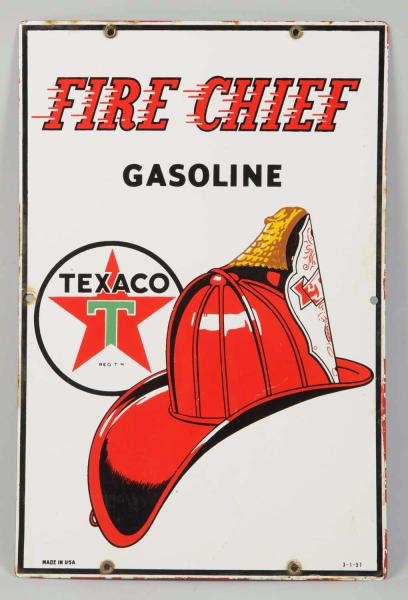 1957 TEXACO FIRE CHIEF PORCELAIN SIGN.            