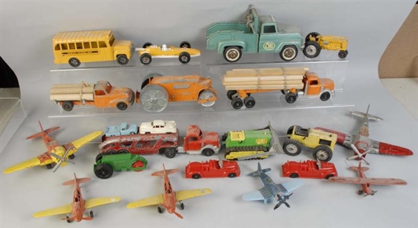 LOT OF PLASTIC & DIECAST HUBLEY VEHICLE TOYS.     