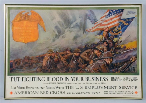 "PUT FIGHTING BLOOD IN YOUR BUSINESS" WWI POSTER. 