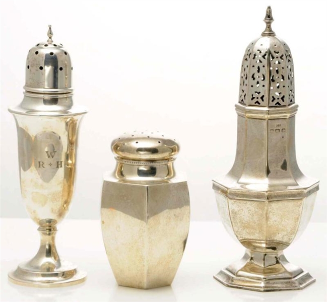 A TIFFANY SILVER SUGAR CASTER AND TWO OTHERS.     