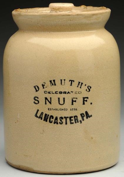 POTTERY SNUFF STONEWARE BY DEMUTH.                