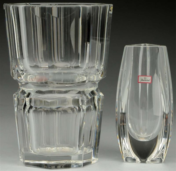 LOT OF 2: HEAVY GLASS BACCARAT VASES.             