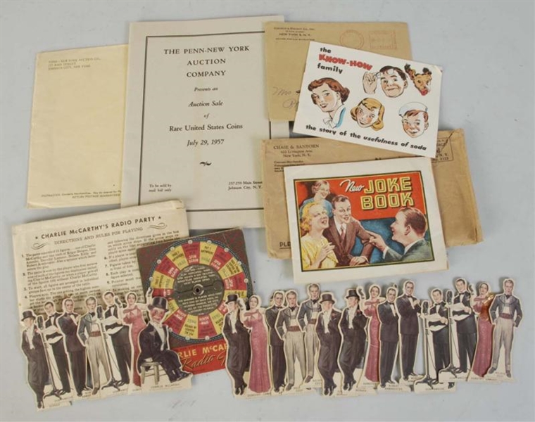 LOT OF CHARLIE MCCARTHY RADIO PARTY & OTHER ITEMS 