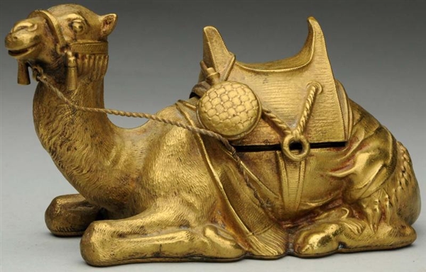 BRONZE FIGURAL CAMEL INKWELL.                     
