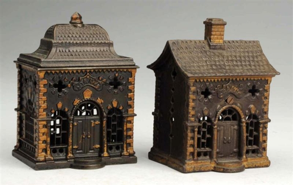 LOT OF 2: CAST IRON HOUSE BANKS.                  