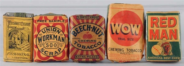 LOT OF 5: PAPER SAMPLE TOBACCO POUCHES.           