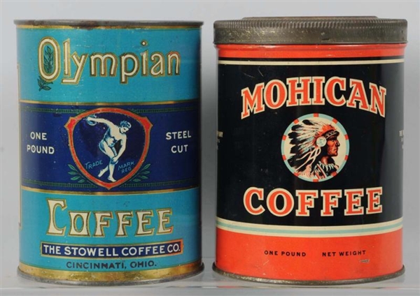 OLYMPIAN & MOHICAN COFFEE TINS.                   