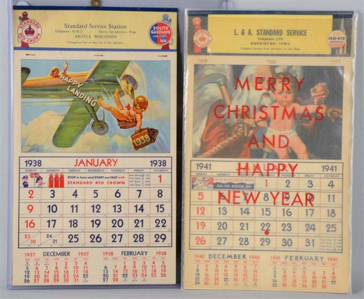 LOT OF 2: RED CROWN GASOLINE CALENDARS.           