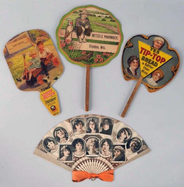 LOT OF 4: PAPER ADVERTISING FANS.                 