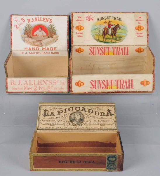 LOT OF 3: LARGE WOODEN CIGAR BOXES.               