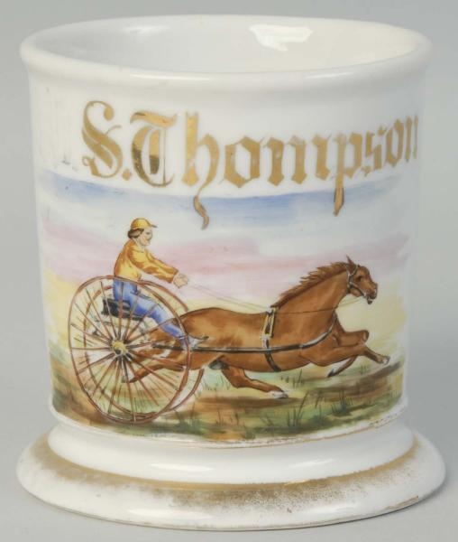 HORSE DRAWN SULKY WITH DRIVER SHAVING MUG.        