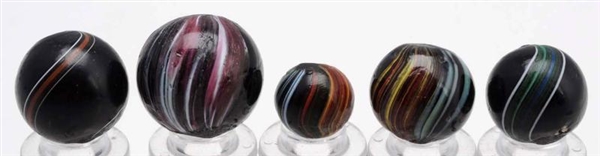 LOT OF 5: INDIAN SWIRL MARBLES.                   