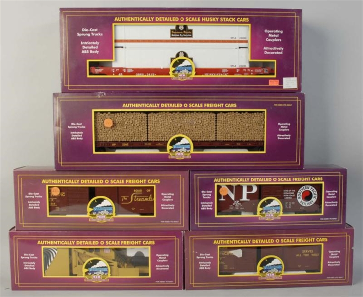 LOT OF 6: MTH PACIFIC FREIGHT TRAIN CARS.         