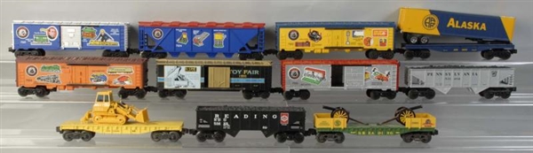 LOT OF 12: LIONEL & K-LINE FREIGHT TRAIN CARS.    
