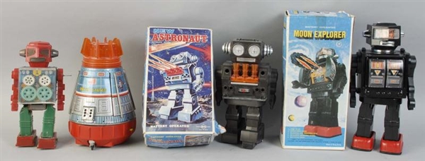 LOT OF 4: BATTERY-OPERATED & WIND-UP SPACE TOYS.  