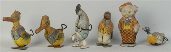 LOT OF 6: TIN LITHO WIND-UP ANIMAL TOYS.          