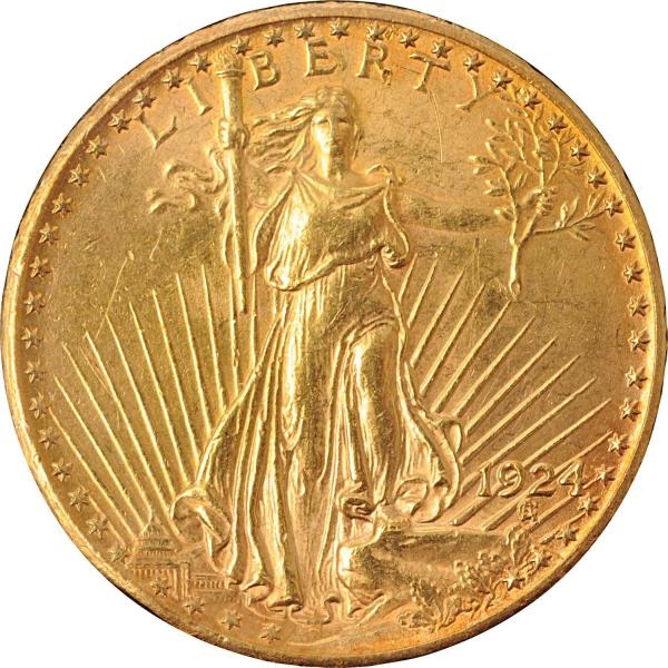1924 $20 SAINT GAUDENS GOLD COIN.                 