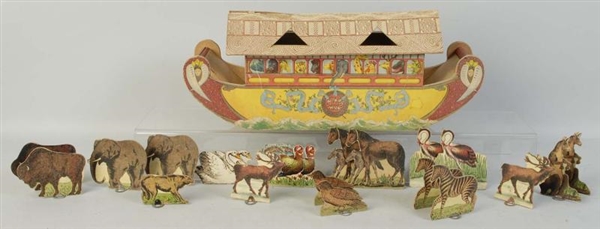 EARLY AMERICAN MADE PAPER ON WOOD ARK TOY.        