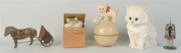 LOT OF 5: CAT & FIGURAL TOYS.                     