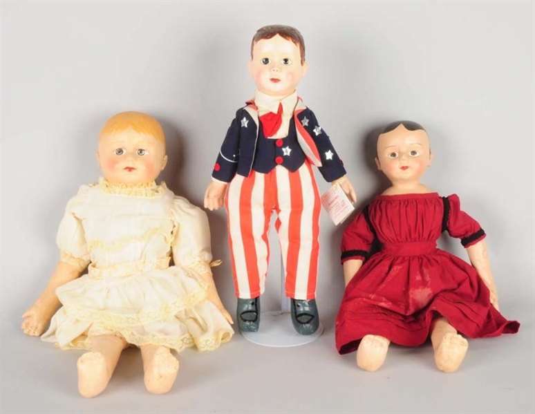 LOT OF 3: COMPOSITION REPRODUCTION DOLLS.         