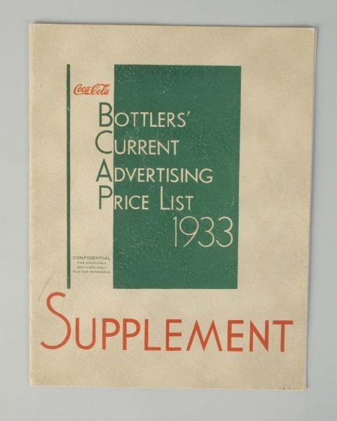 COCA-COLA 1933 ADVERTISING PRICE LIST SUPPLEMENT. 