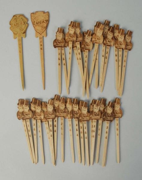 LOT OF 45+ SMALL WOODEN DR. PEPPER PICKS.         
