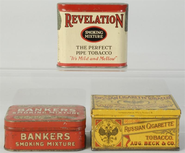 LOT OF 3: SMALL TOBACCO TINS.                     