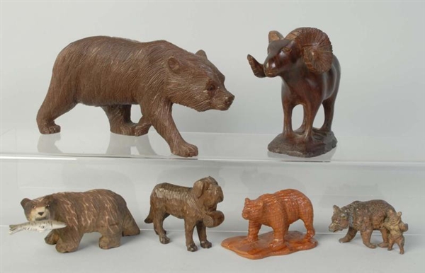 LOT OF 6: CARVED WOODEN ANIMALS.                  