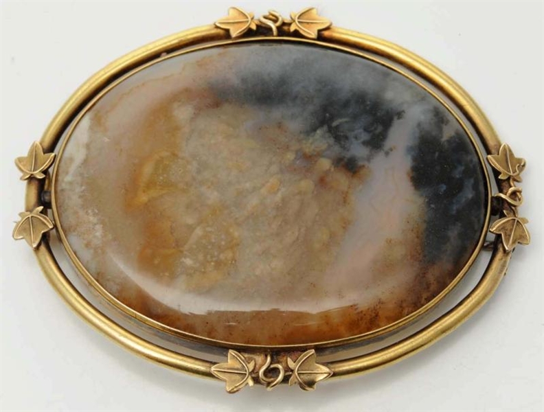 14K Y. GOLD POLISHED AGATE PIN.                   