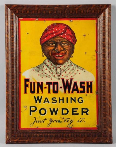 1890S-1900S CANADIAN FUN-TO-WASH TIN SIGN.        