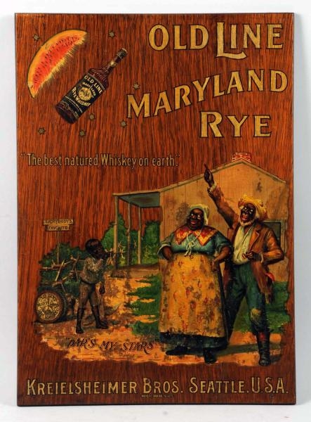 OLD LINE MARYLAND RYE MEYERCORD WOODEN SIGN.      