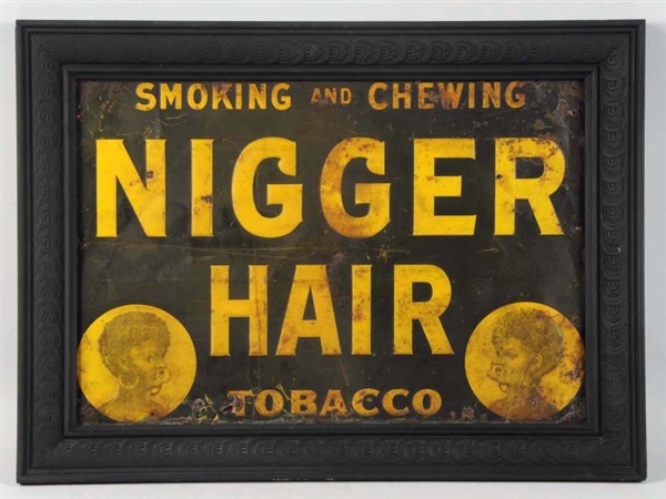 HAIR TOBACCO EARLY EMBOSSED TIN SIGN.             
