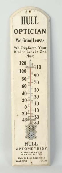 WOODEN HULL OPTOMETRIST THERMOMETER.              