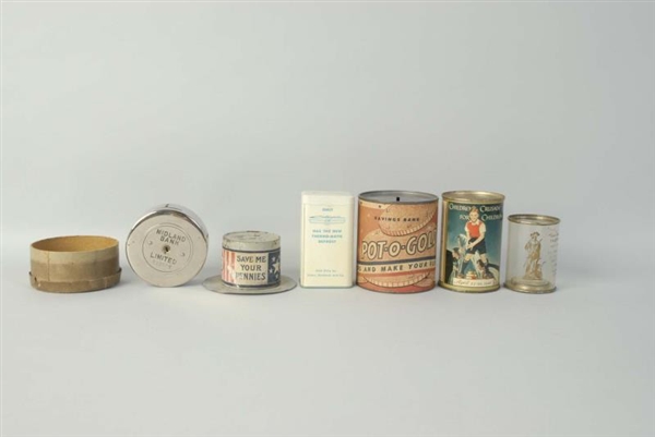 LOT OF 6: ASSORTED TIN BANKS.                     