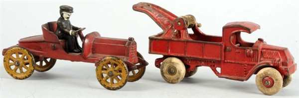 LOT OF 2: AMERICAN RED CAST IRON VEHICLE TOYS.    