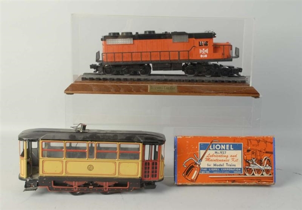 LOT OF 3: VINTAGE AND CONTEMPORARY  TRAIN TOYS.   
