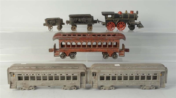 LOT OF 6: AMERICAN MADE CAST IRON RAILROAD CARS.  