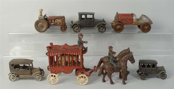 LOT OF 6:CONTEMPORARY CAST IRON VEHICLE TOYS.     