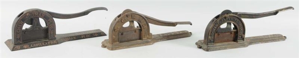LOT OF 3: CAST IRON TOBACCO CUTTERS.              