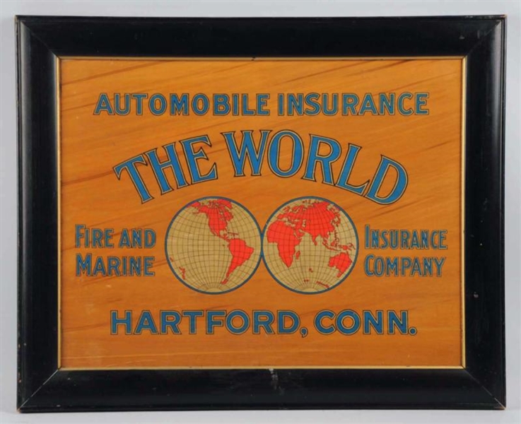 THE WORLD AUTOMOBILE INSURANCE ADVERTISING SIGN.  