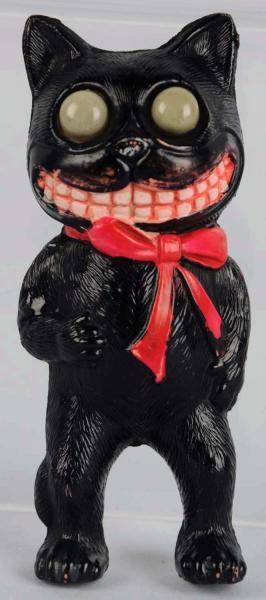 CELLULOID HALLOWEEN WIDE MOUTH BLACK CAT RATTLE.  
