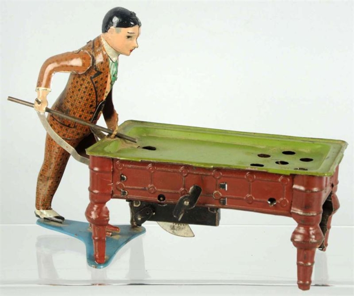 GERMAN TIN LITHO WIND-UP POOL PLAYER TOY.         