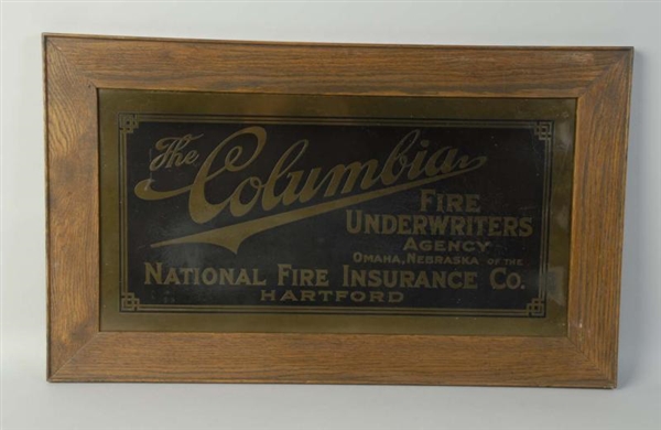 TIN COLUMBIA NATIONAL FIRE INSURANCE SIGN.        