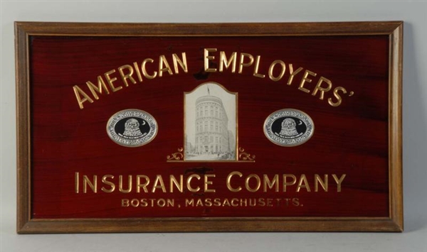 REVERSE ON GLASS AMERICAN EMPLOYERS SIGN.         