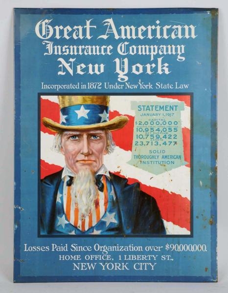 GREAT AMERICAN INSURANCE CO. TIN SIGN.            