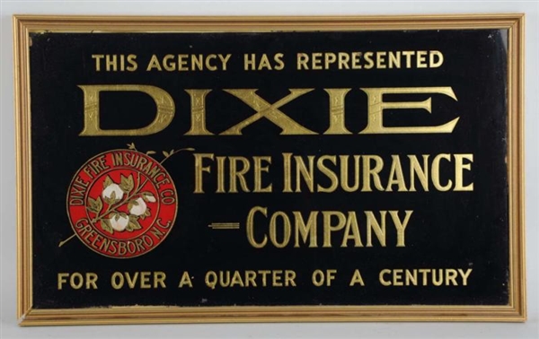 DIXIE FIRE INSURANCE CO. REVERSE ON GLASS SIGN.   