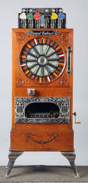 5¢ CAILLE PUCK UPRIGHT SLOT MACHINE WITH MUSIC.   